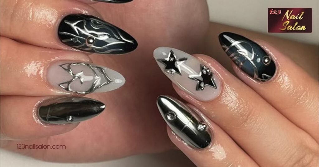 Unleash Your Dark Side: 25 Stunning Goth Nail Ideas to Elevate Your Style 7 Abstract and Grunge Patterns