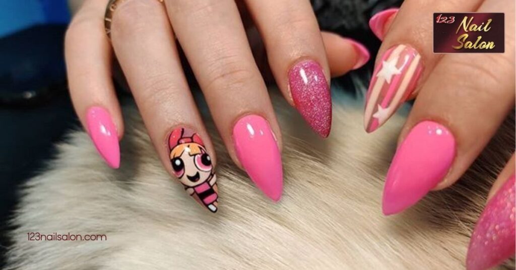 Cartoon Character Pink Acrylic Nails