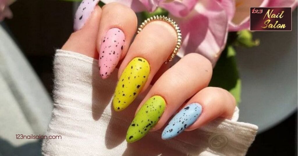 10 Stunning Anniversary Nail Ideas to Make Your Celebration Extra Special 6 Colorful Speckled Designs