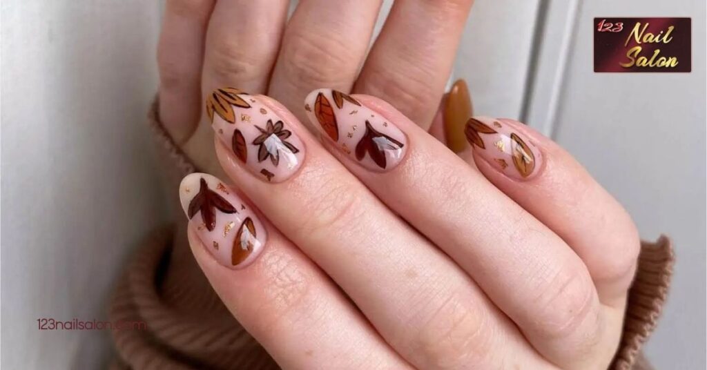 30 Stunning Nail Ideas for November: Embrace Fall Colors and Festive Designs 6 Fall Leaves and Rustic Themes