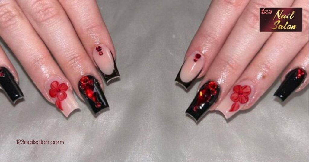 Stunning Red and Black Nail Art Ideas to Elevate Your Style for Any Occasion 6 Floral Designs Incorporating Red and Black
