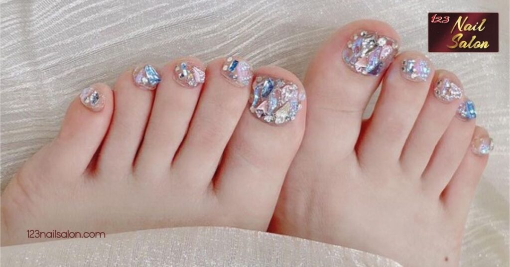 20 Creative Toe Nail Ideas to Elevate Your Pedicure Game This Season 6 Gemstone Accents