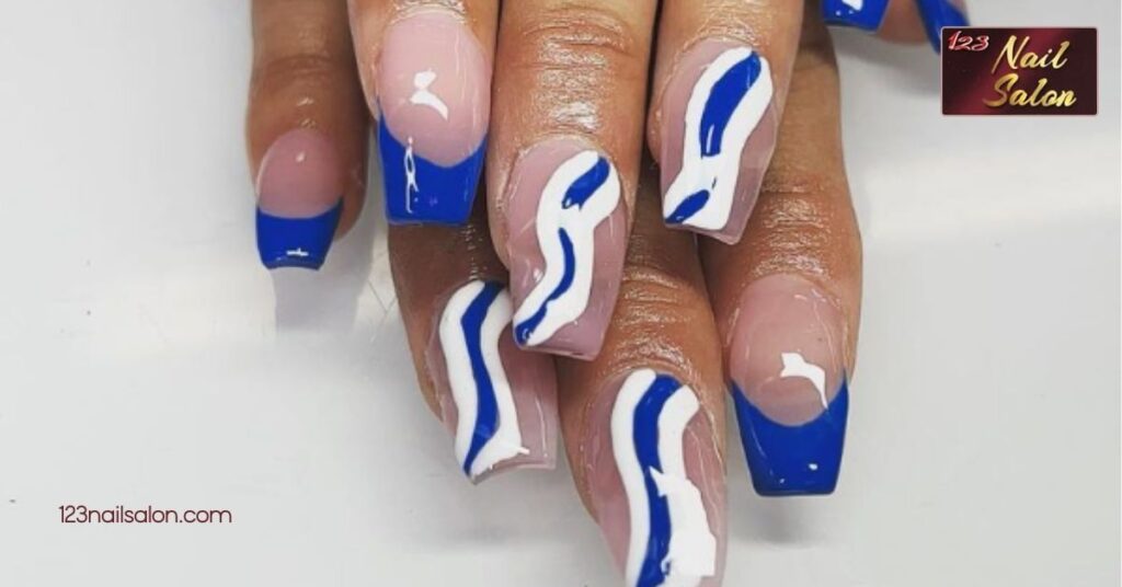 20 Stunning Blue Nail Ideas to Elevate Your Style All Year Round 7 Geometric Blue Patterns