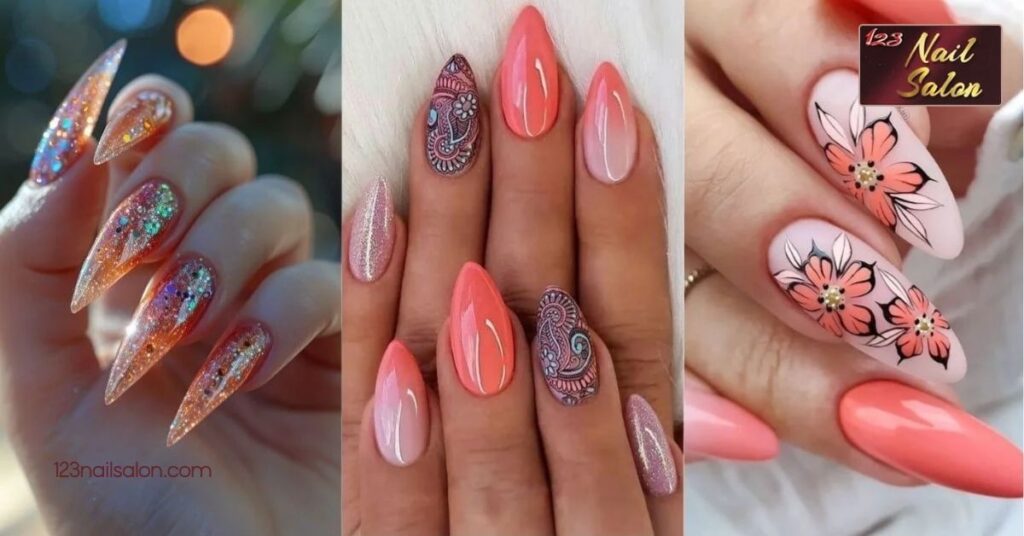 30 Stunning Coral Nail Ideas to Brighten Up Your Style Year-Round 6 Geometric Coral Patterns