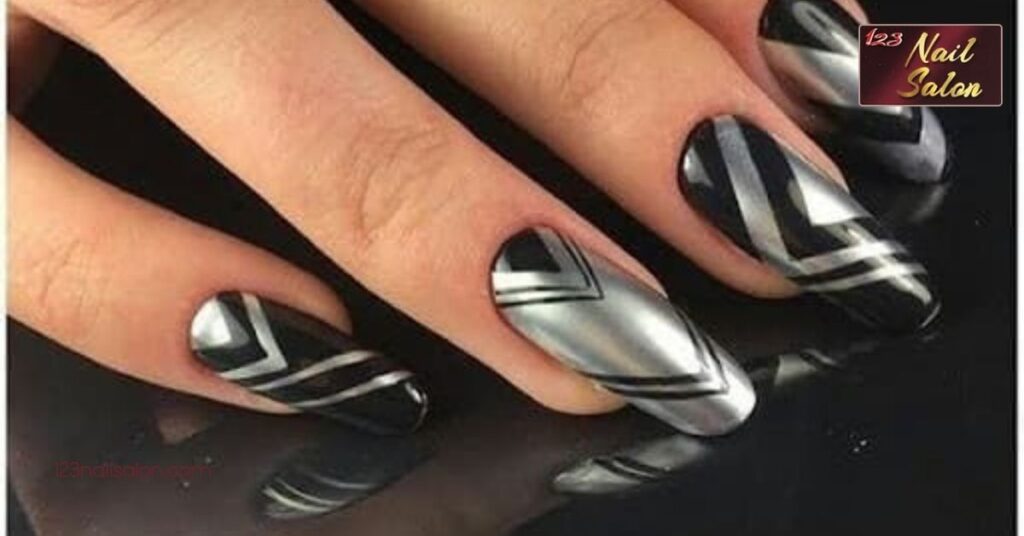 Chic Black and Silver Nail Ideas to Elevate Your Style for Any Occasion 4 Geometric Patterns with Black and Silver