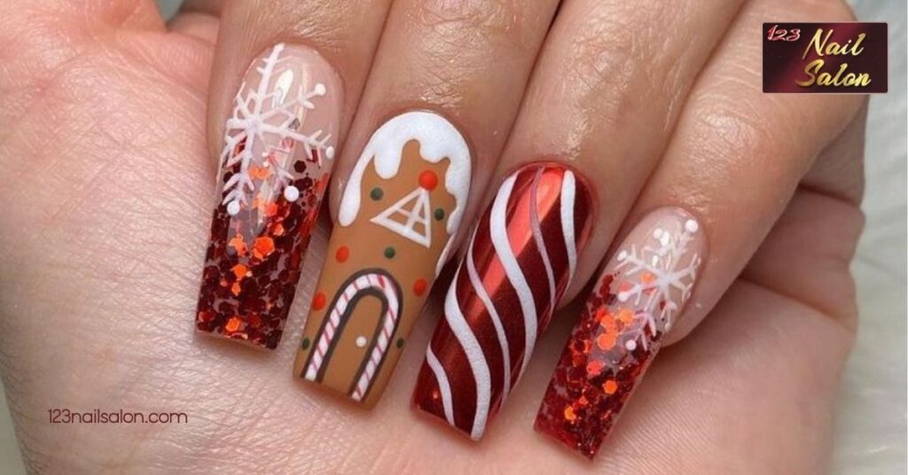 30 Festive Nail Art Ideas for Christmas to Spark Your Holiday Spirit 10 Gingerbread House Nail Art Concepts
