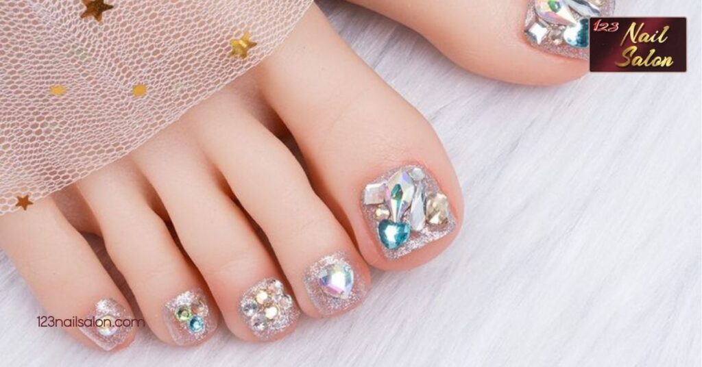 45 Trendy Toe Nail Design Ideas to Elevate Your Summer Style 7 Glitter and Glam