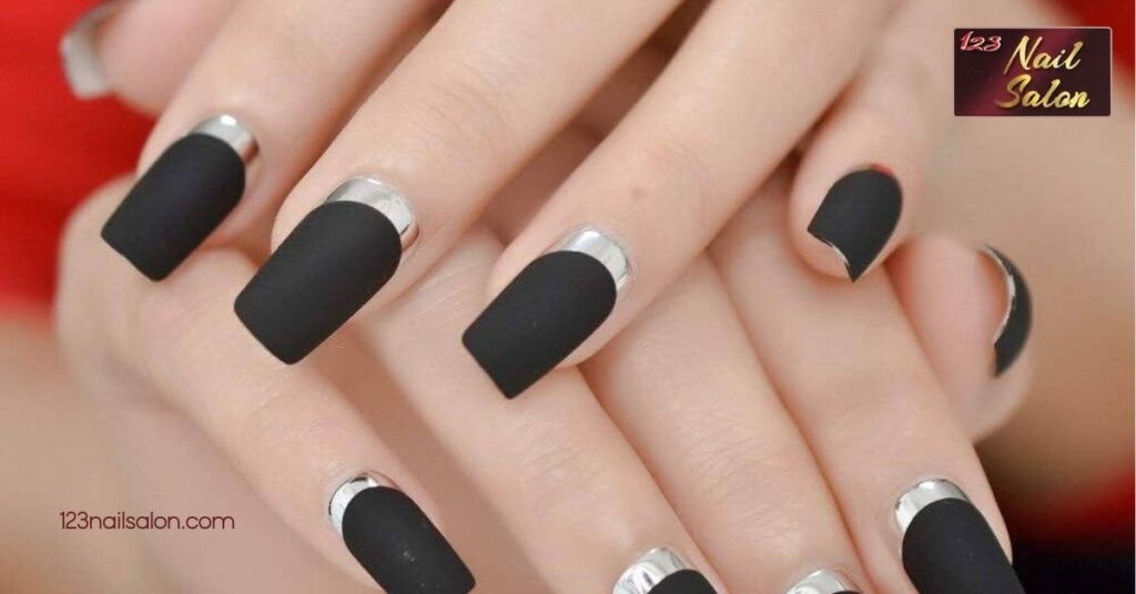 Chic Black and Silver Nail Ideas to Elevate Your Style for Any Occasion 2 Matte Black and Silver Designs