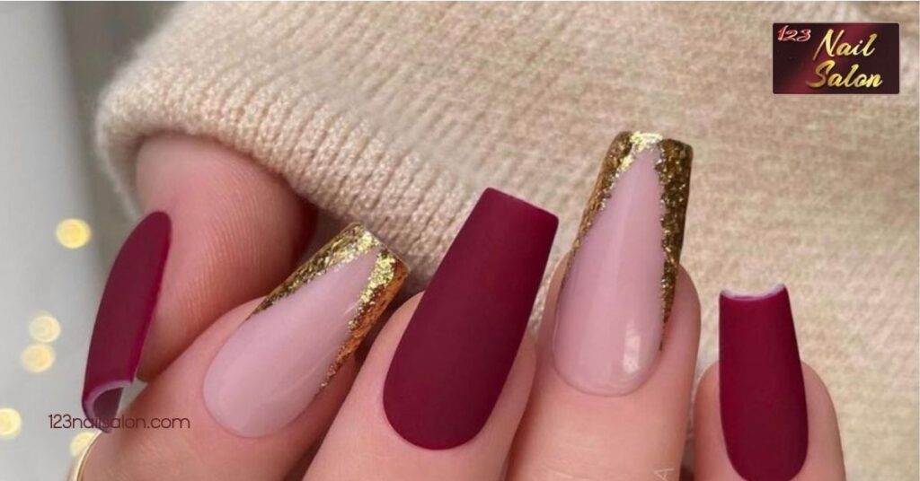 17 Stunning Christmas Dip Powder Nail Ideas to Elevate Your Holiday Style 3 Matte Red with Gold Tips