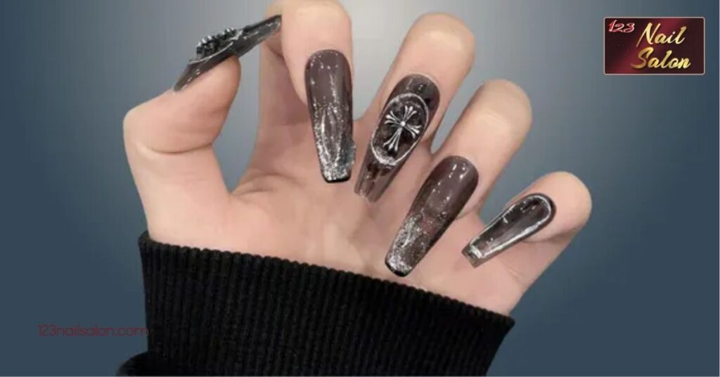 Unleash Your Dark Side: 25 Stunning Goth Nail Ideas to Elevate Your Style 5 Metallic and Foil Finishes
