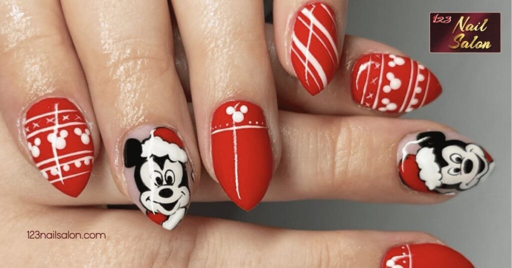 10 Charming Mickey Mouse Nail Ideas to Spark Your Inner Disney Fan 6 Mickey Mouse Holiday Nail Designs