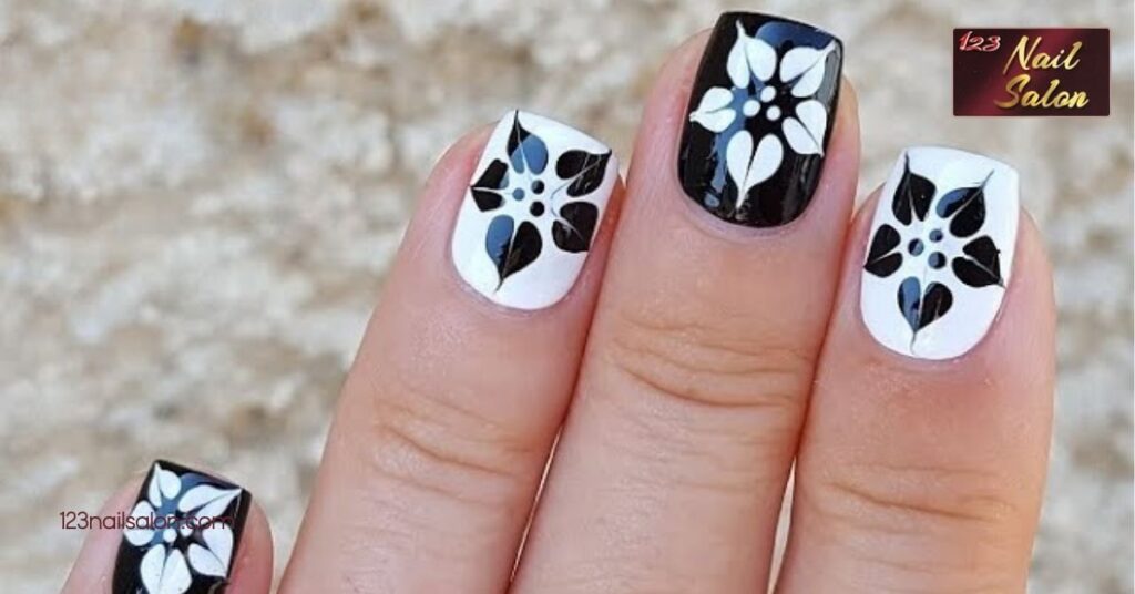Stunning Nail Art Ideas in Black and White: Elevate Your Style Today 6 Monochrome Flowers