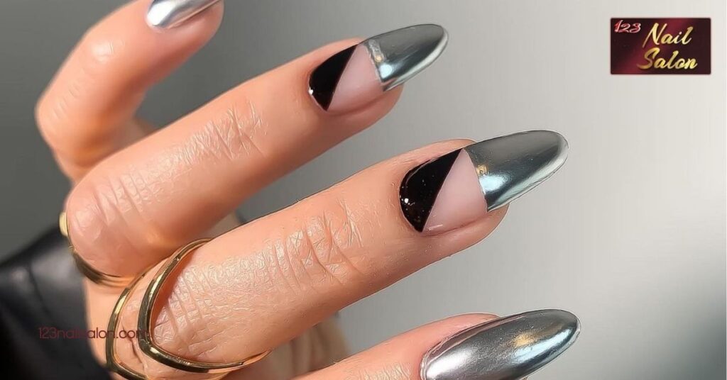 20 Stunning Silver Nail Ideas to Elevate Your Manicure for Any Occasion 11 Negative Space with Silver Accents