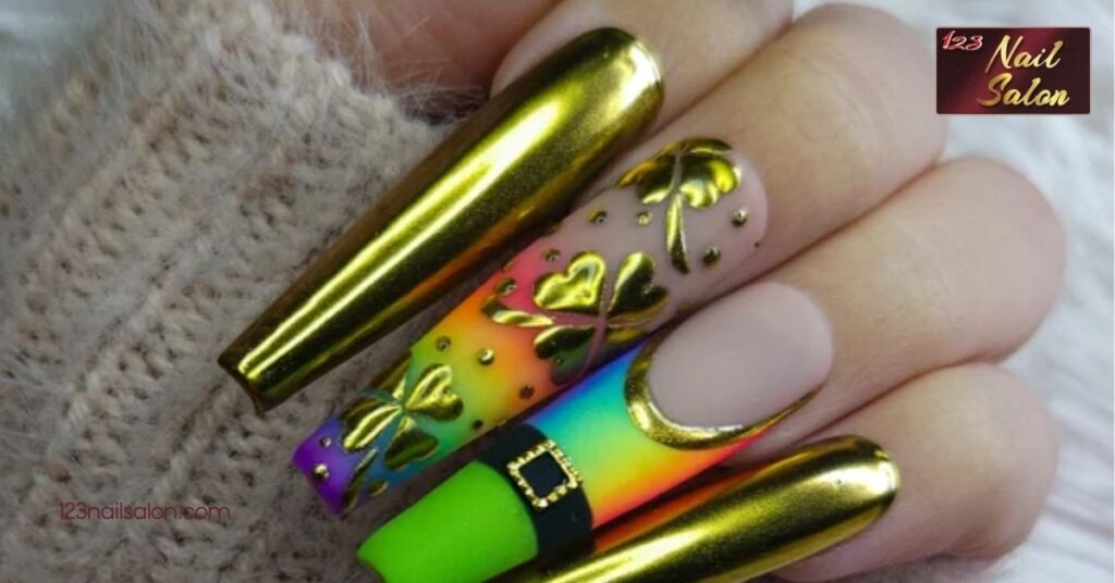 25 Stunning Gold Nail Ideas to Elevate Your Manicure for Every Occasion 7 Rainbow Colors with Gold Accents