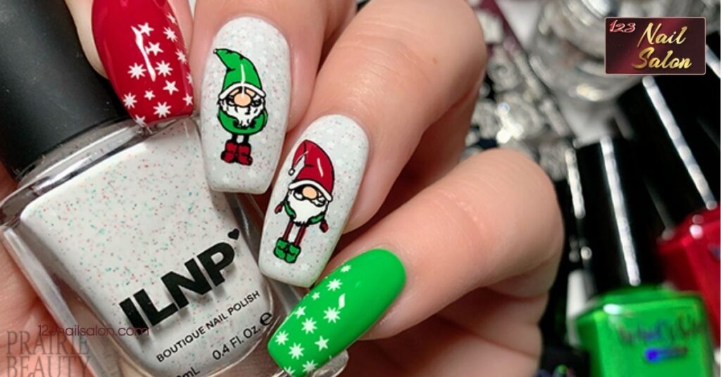 30 Festive Nail Art Ideas for Christmas to Spark Your Holiday Spirit 9 Reindeer and Elf Nail Designs