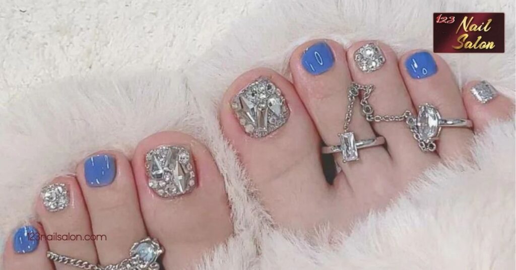 10 Stunning Toe Nail Art Ideas to Elevate Your Summer Pedicure Style 9 Rhinestone Embellishments