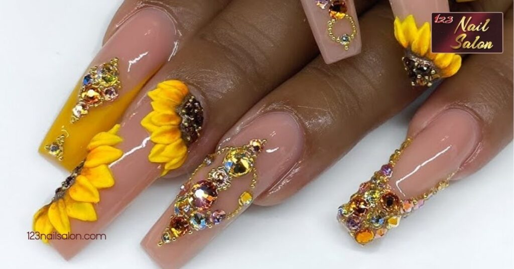 30 Stunning Nail Ideas for November: Embrace Fall Colors and Festive Designs 13 Rhinestones and 3D Decorations