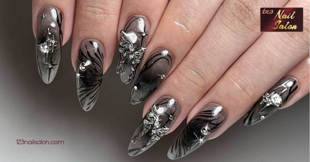 20 Stunning Silver Nail Ideas to Elevate Your Manicure for Any Occasion 6 Silver Nail Art with Rhinestones