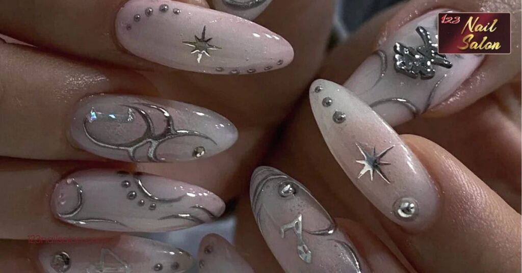 20 Stunning Silver Nail Ideas to Elevate Your Manicure for Any Occasion 7 Silver Nail Designs with Doodles