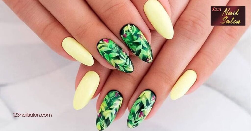 Escape to Paradise: 25 Vibrant Tropical Nail Ideas to Brighten Your Look This Summer 11 Spring Inspired Tropical Nail Ideas