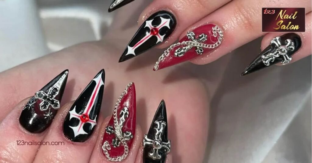 Unleash Your Dark Side: 25 Stunning Goth Nail Ideas to Elevate Your Style 4 Studded and Spiked Accents