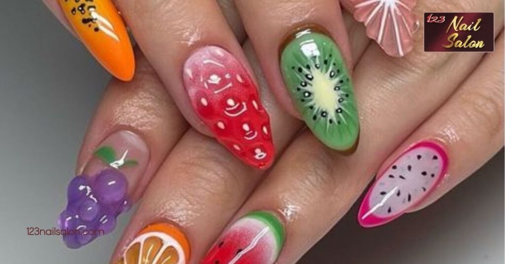 Escape to Paradise: 25 Vibrant Tropical Nail Ideas to Brighten Your Look This Summer 9 Tropical Fruits as Nail Art