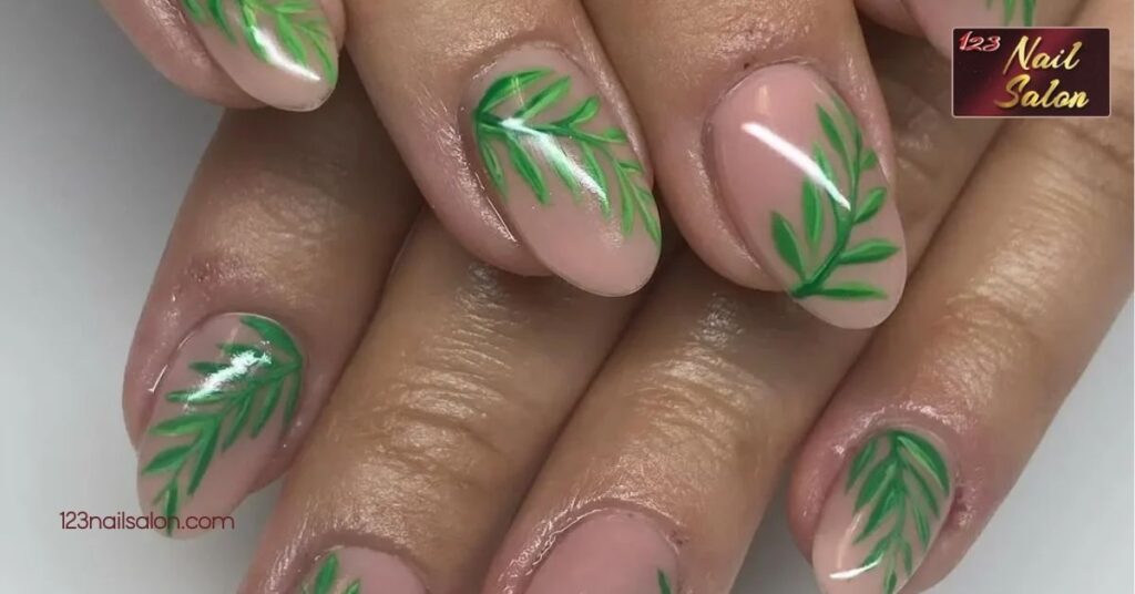 Escape to Paradise: 25 Vibrant Tropical Nail Ideas to Brighten Your Look This Summer 6 Tropical Leaf Designs for a Chic Appeal