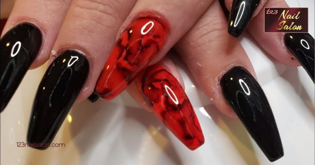 Stunning Red and Black Nail Art Ideas to Elevate Your Style for Any Occasion 8 Water Marble Nail Art with Red and Black