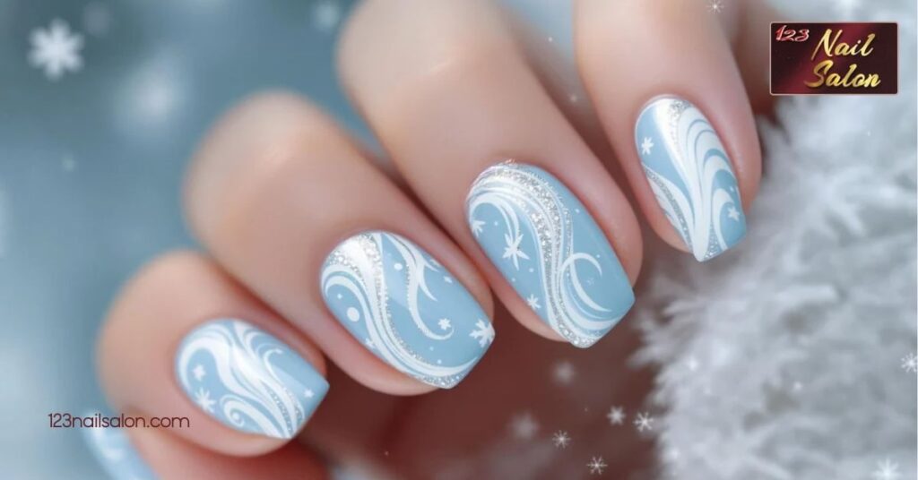 20 Stunning Blue Nail Ideas to Elevate Your Style All Year Round 12 Winter Wonderland Blue Designs