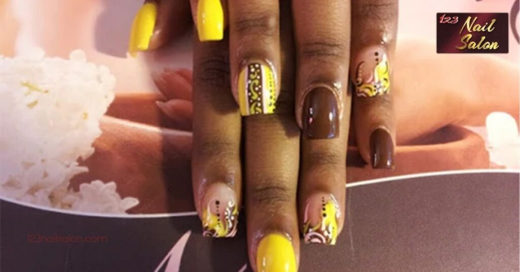 30 Stunning Yellow Nail Ideas to Brighten Up Your Style All Year Round 7 Yellow and Brown Color Schemes
