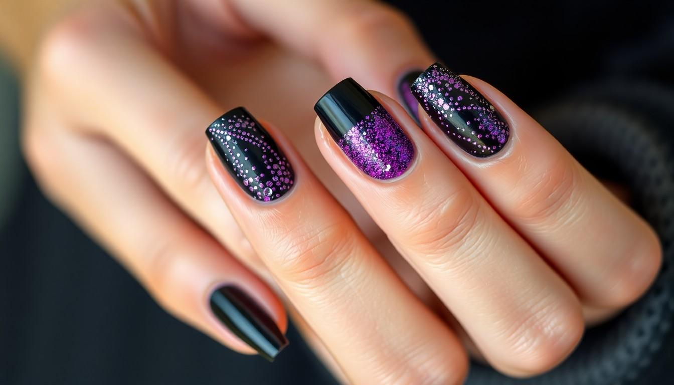 15 Stunning Purple and Black Nail Designs for Bold Manicure Lovers 12 15 Stunning Purple and Black Nail Designs for Bold Manicure Lovers 11
