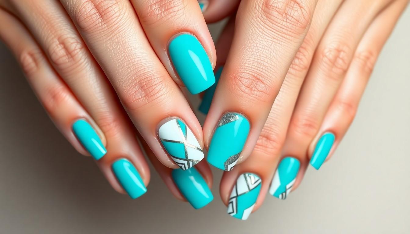 20 Stunning Turquoise Nail Ideas: From Marble Effects to Glittery French Tips 15