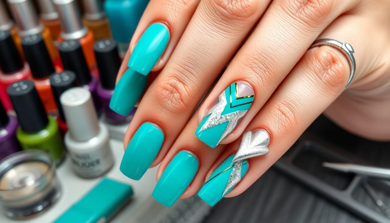 20 Stunning Turquoise Nail Ideas: From Marble Effects to Glittery French Tips 13