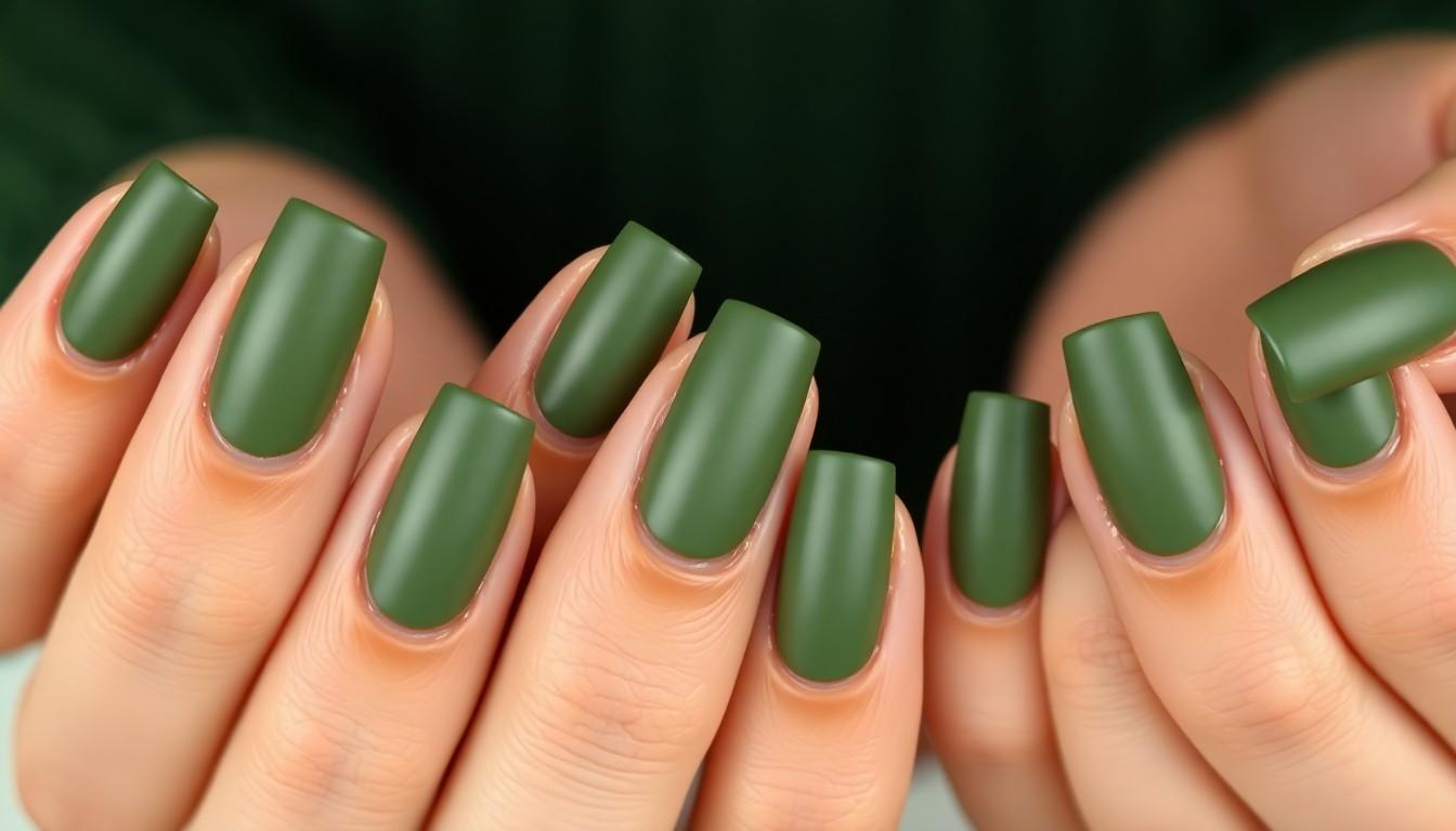 15 Trending Olive Green Nail Ideas For Every Season (2025) 4 15 Trending Olive Green Nail Ideas For Every Season (2025) 3