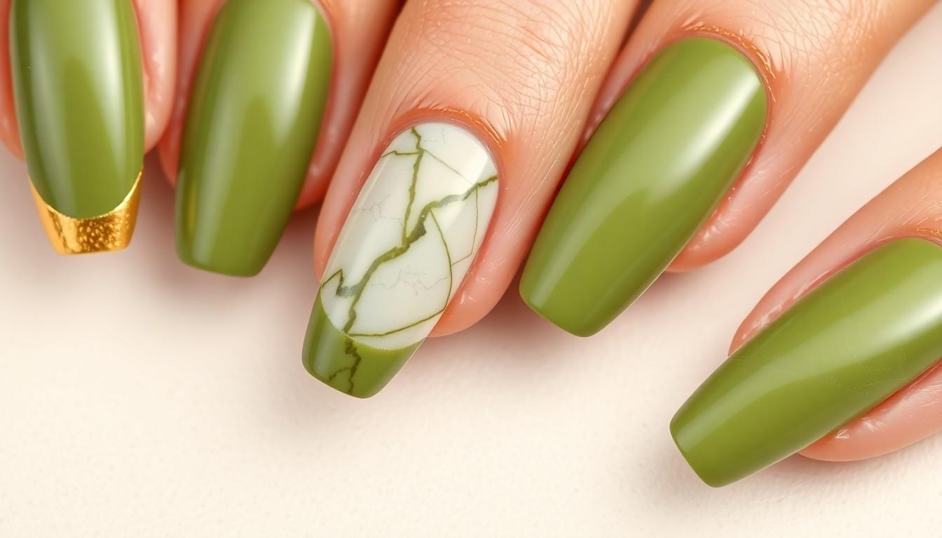 15 Trending Olive Green Nail Ideas For Every Season (2025) 2 15 Trending Olive Green Nail Ideas For Every Season (2025) 1