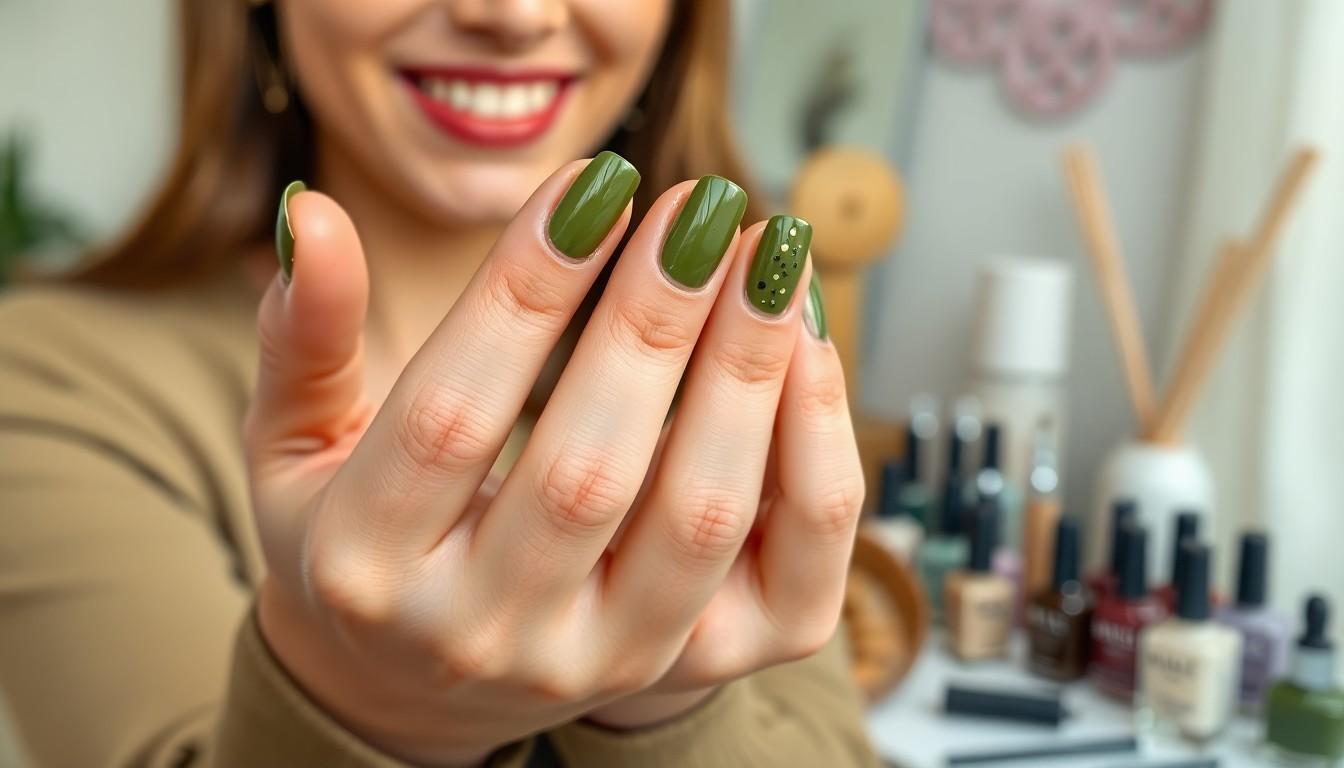 15 Trending Olive Green Nail Ideas For Every Season (2025) 6 15 Trending Olive Green Nail Ideas For Every Season (2025) 5