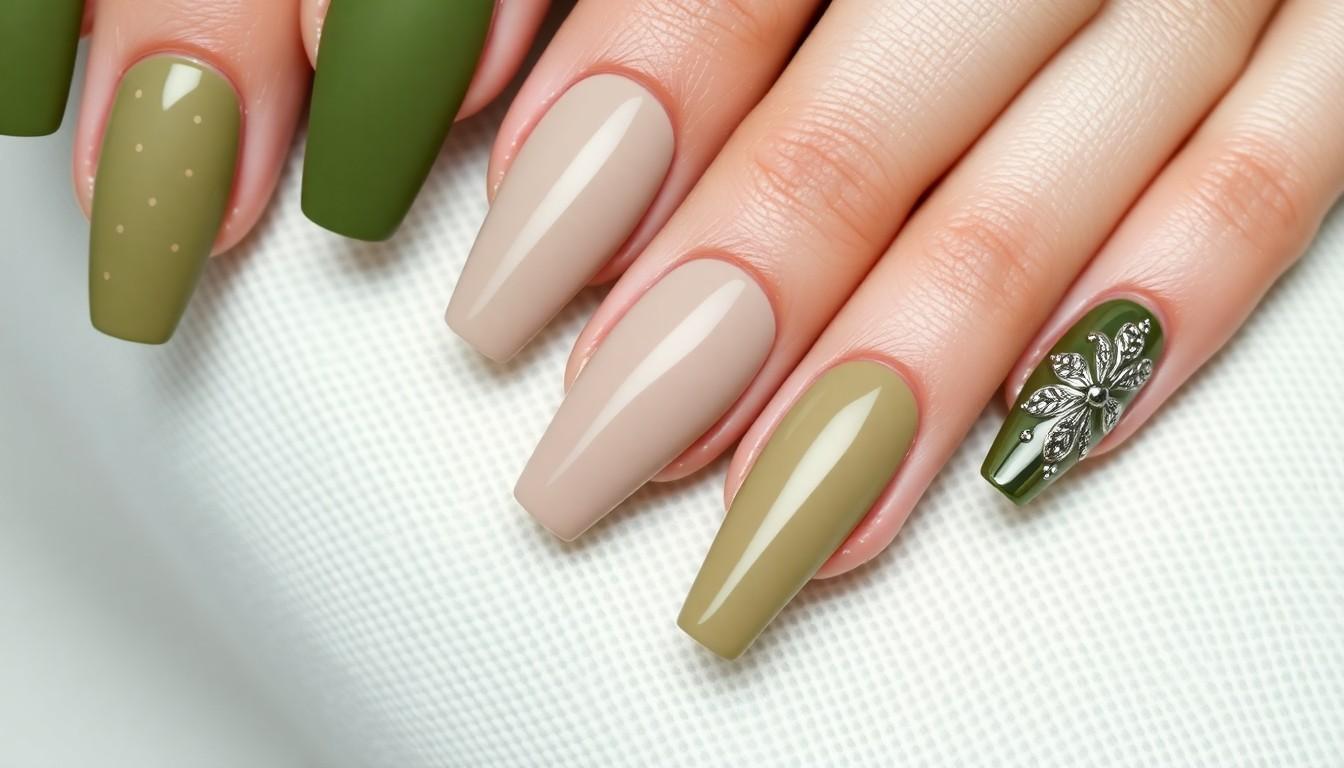 15 Trending Olive Green Nail Ideas For Every Season (2025) 12 15 Trending Olive Green Nail Ideas For Every Season (2025) 11